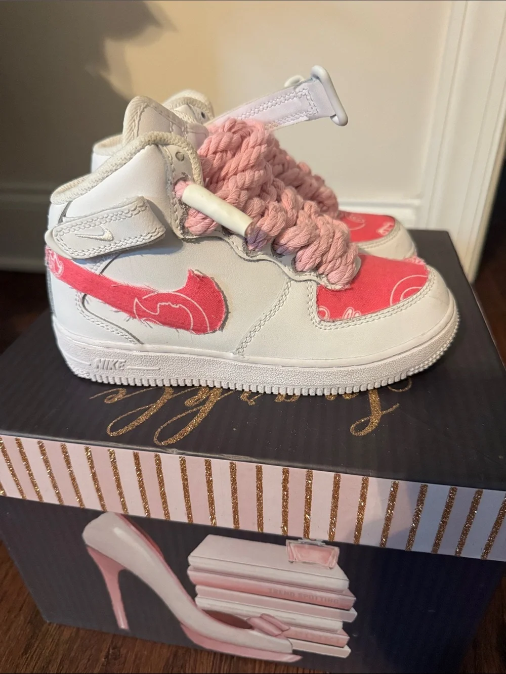 Nike Barbie Pink and White Girls' High-Top Sneakers